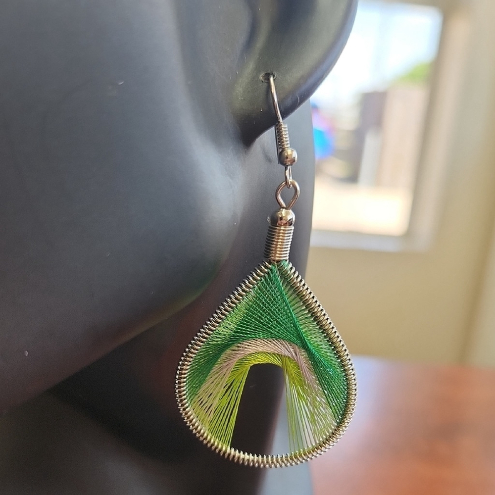 Modern Green and Silver Teardrop Earrings